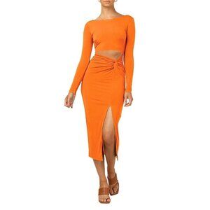 LYANER Women's Scoop Neck Cut Out Long Sleeve Split Hem Bodycon Midi Dress XL